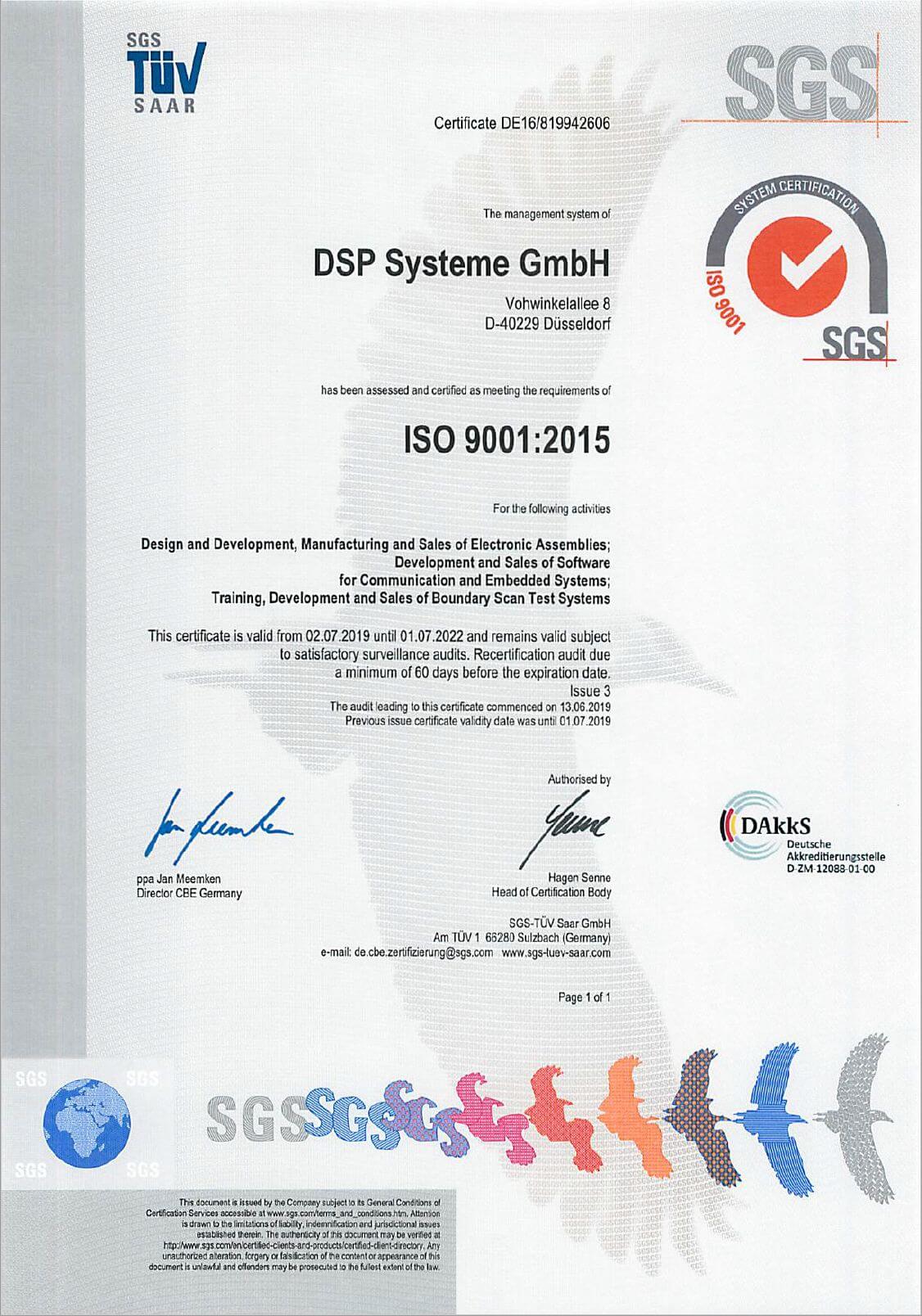 Certification per ISO9001-2015 for A.R. Bayer DSP Systeme GmbH